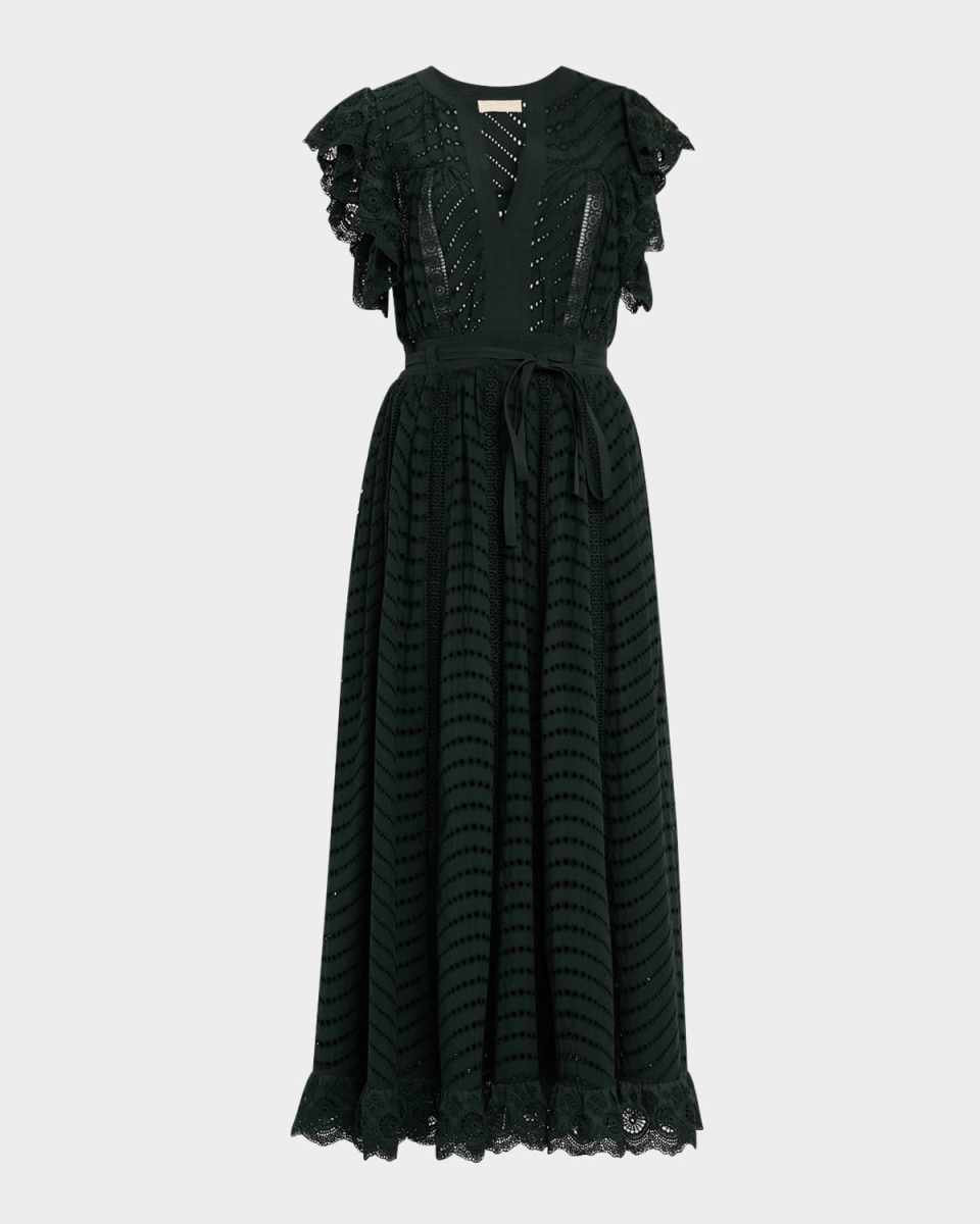 Olga Eyelet Flutter-Sleeve Midi Dress